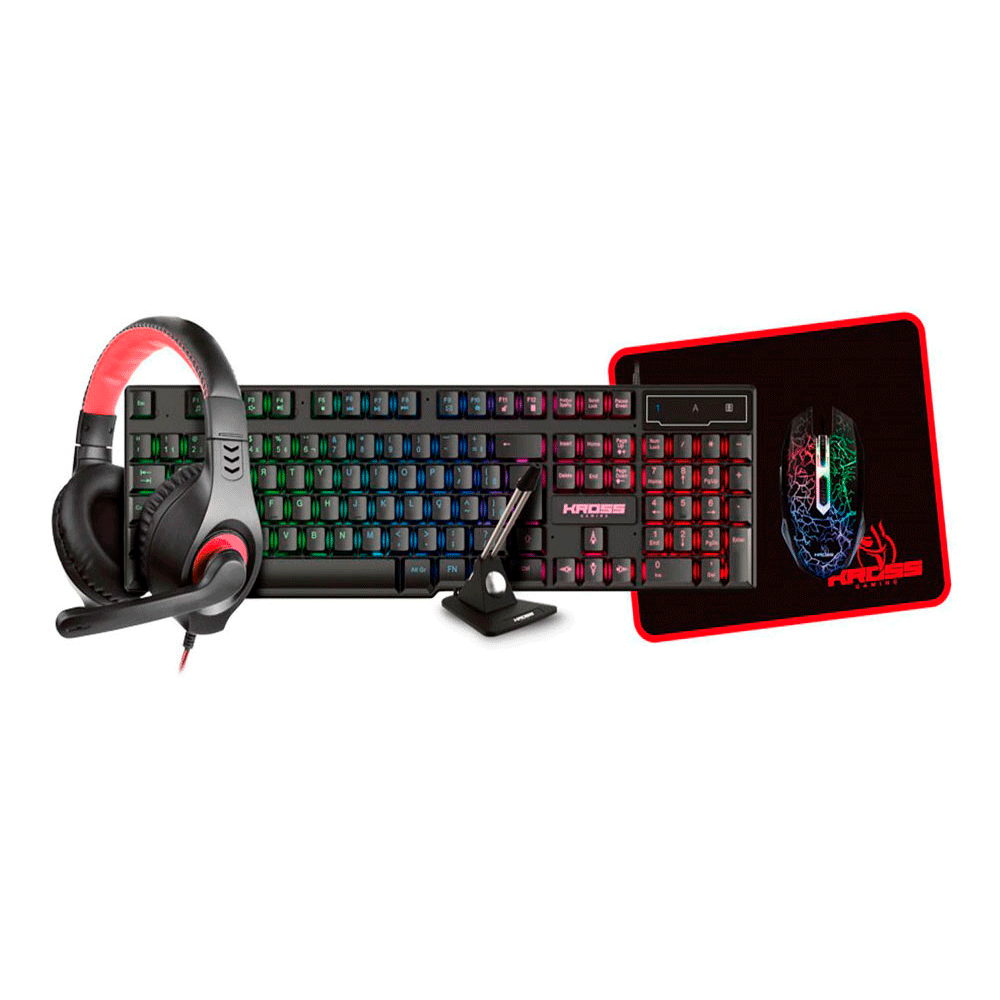 Kit Gamer Kross 5 em 1 - Mouse + Teclado + Mouse Pad + Headset e
